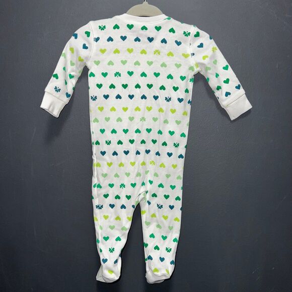 Primary Brand Footed Sleeper Pajamas Infants 0-3m Green White Heart Print - Picture 6 of 6
